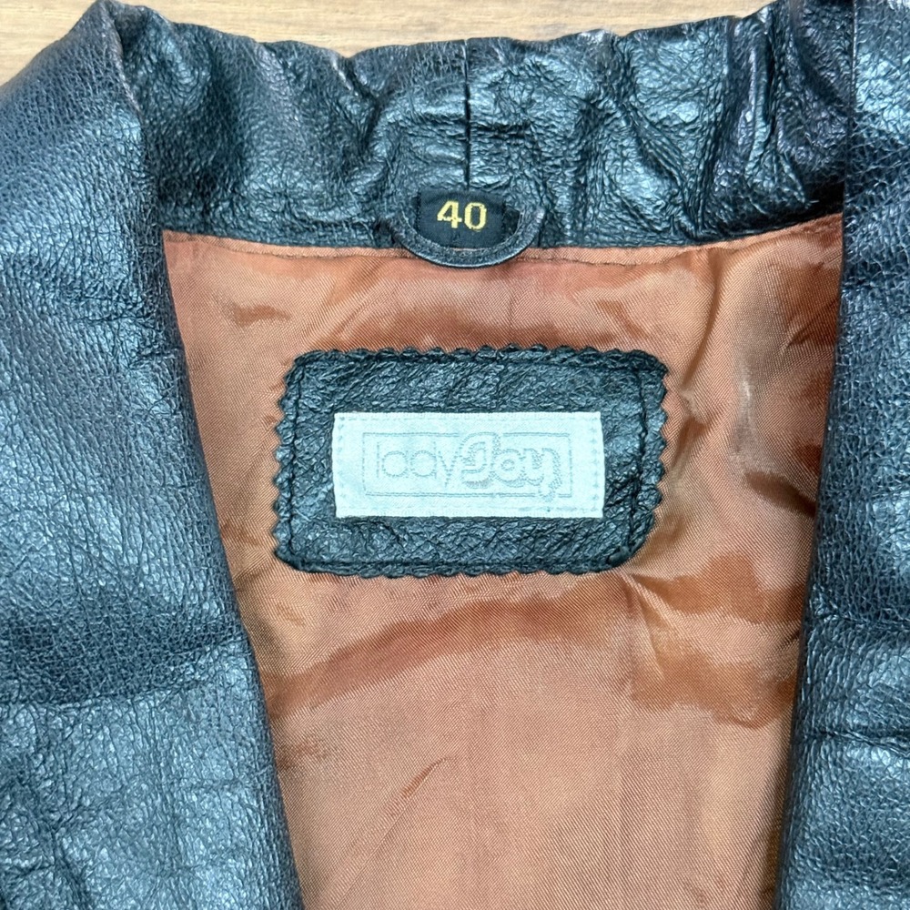 Vintage 80s Rare Lady Joy Women Statement Leather Jacket Large Black Snake Suede - Picture 2 of 10